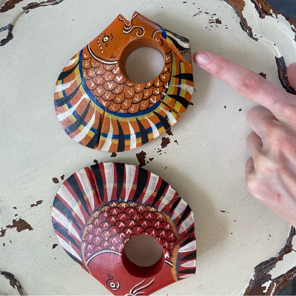 Set of 6 Hand Painted Wooden Tropical Fish Napkin Rings Holders Vintage - Picture 11 of 16